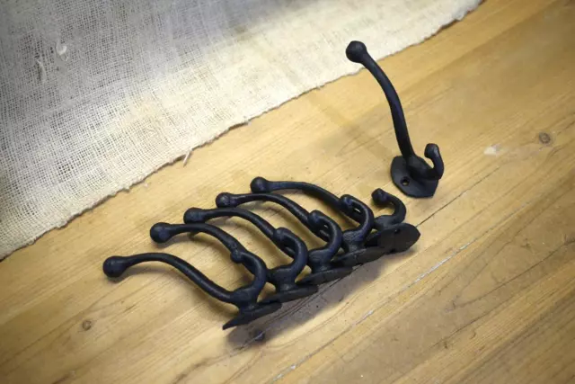6 Cast Iron Black School Style Coat Hooks Hat Hook Rack Hall Tree Acorn Hook