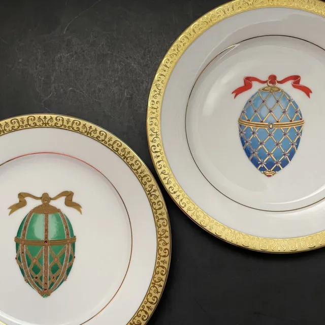 90s Royal Gallery Gold Buffet Faberge Egg 8.5” Plates 2 Elegant Easter Wall
