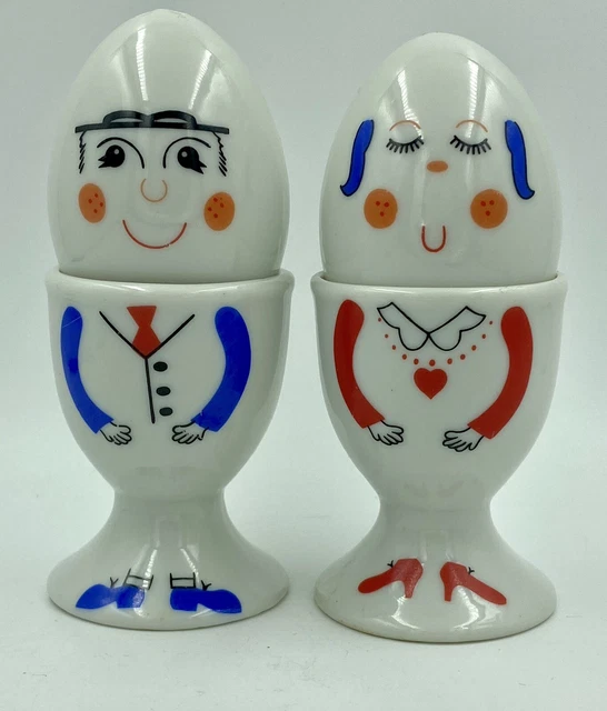 Vintage Mr and Mrs egg cups salt and pepper shakers 1970s Taiwan retro kitsch Vintage Mr and Mrs egg cups salt and pepper shakers 1970s Taiwan retro kitsch