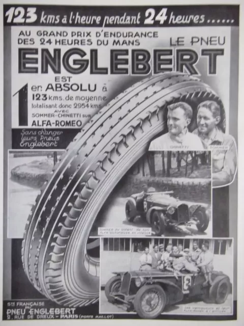 Publicité Presse 1932 Pneu Englebert Grand Prix D'endurance 24 Heures Du Mans
