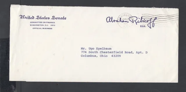 Usa 1971 Senator Ribicoff Free Frank Cover Washington Dc To Columbus Ohio