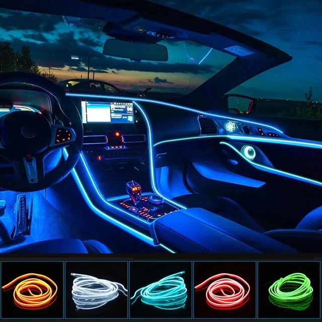Strip Striscia LED Neon Atmosfera Auto Flessibile Con USB Tuning Decorazione Interno 5m Blu - Foto 6