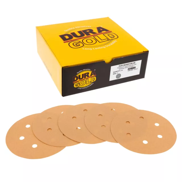 150 Grit 6" Gold Hook & Loop 6-Hole Sanding Discs for DA Sanders - Box of 50