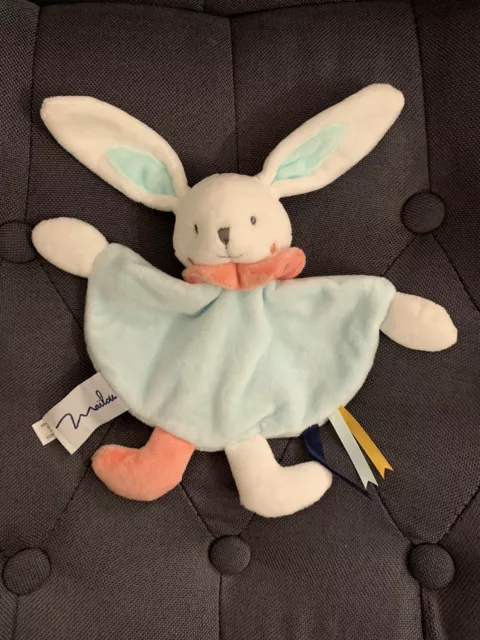 DOUDOU ET COMPAGNIE Lapin blanc bleu rose 20 cm neuf Mailou