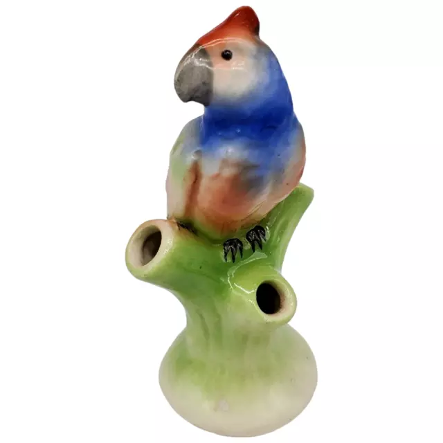 Czech Parrot Bird Pottery Bud Vase Czechoslovakia Red Dime Mark Vintage