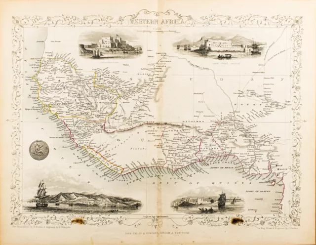 1851 WESTERN AFRICA CAMEROON SIERRA LEONE ORIGINAL TALLIS RAPKIN MAP 11x14 WM17