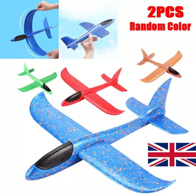 2x Large Strong Foam Glider Stunt Plane Kids 48cm Hand Thrown Outdoor Garden Toy