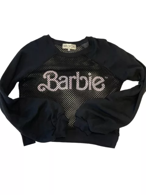 Wildfox Barbie Black Mesh Sweatshirt Ladies Medium Rare HTF Barbiecore Sweater