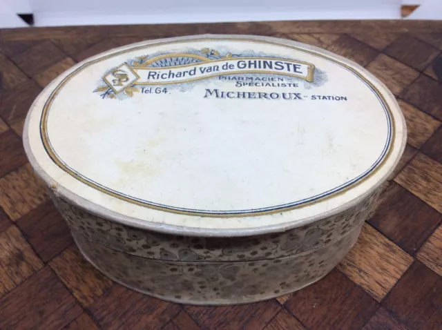 antik alt Apotheker-Gefäß Pappschachtel oval dekorativ bedrucktes Papier französ