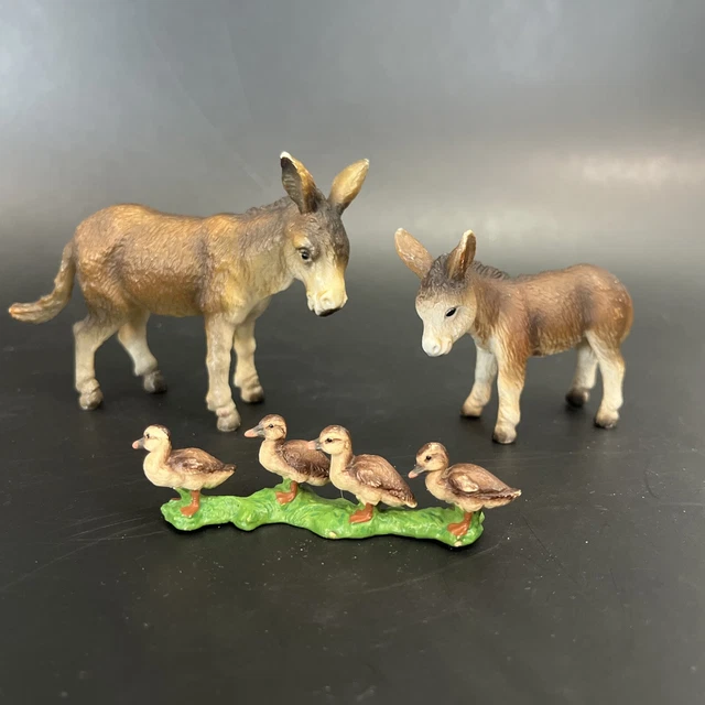 VTG Schleich Donkey RETIRED w/ Baby foal & Duckling Family 2009 2002 & 1989