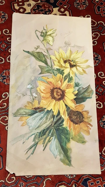 Disegno Acquarello Con Girasoli, Firmato,  Xx Secolo