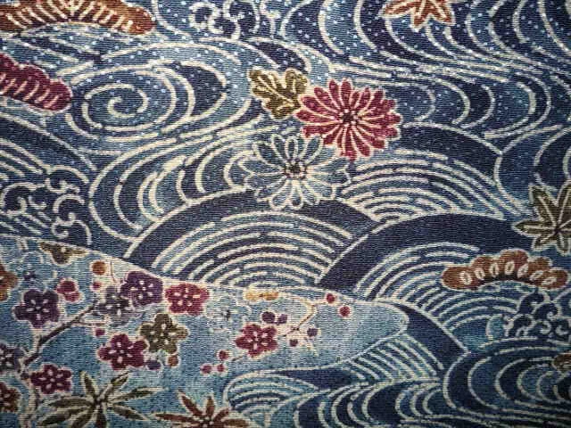 Dynamic Bingata Beauty Japanese Kimono Silk Fabric 14"X48"