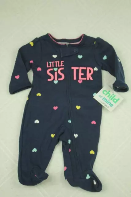 NEW Baby Girls Footed Sleeper 0 - 3 Months Bodysuit Outfit Carters LITTLE SISTER