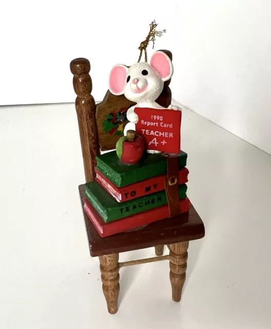 Mouse Teacher Appreciation Report Card A+ Christmas Ornament Books Chair