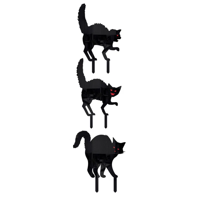 3 piezas yarda de Halloween miedo gato estacas patio de Halloween acrílico estacas gato inserto de