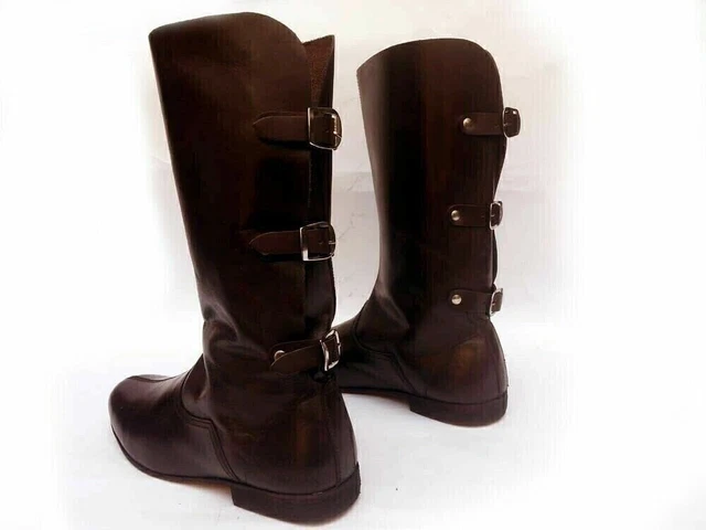 Bottes en cuir médiévales Renaissance Viking Pirate Shoe Mens Brown Long Shoes 2