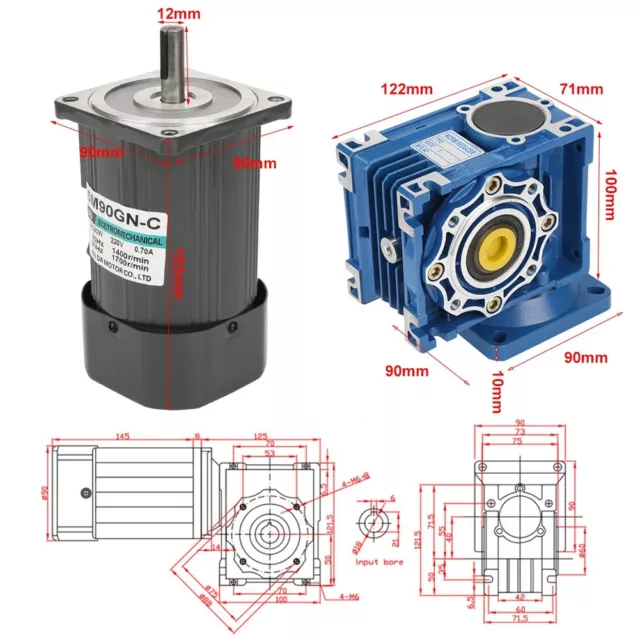 AC220V 90W Self-Locking Worm Speed Adjustable CW/CCW Gear Motor With Governor 3