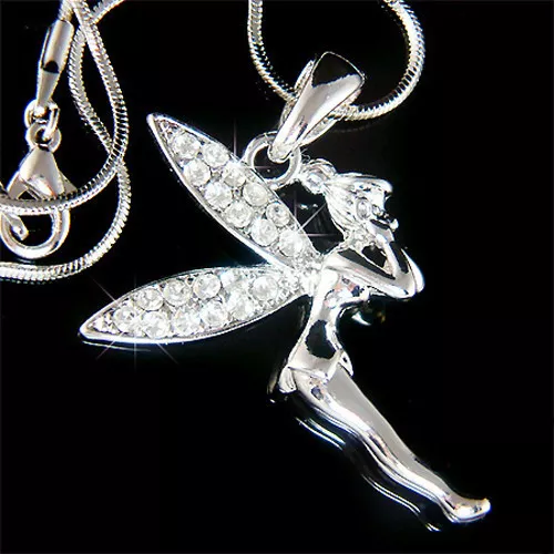 CLEAR Tinkerbell made with Swarovski Crystal Fairy ANGEL Charm Jewelry Necklace