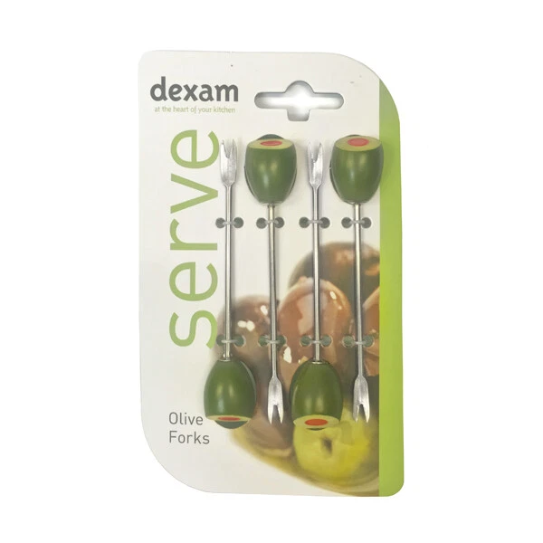 Juego de 4 tenedores de oliva Dexam de 4 novedades para bebida casera comida cócteles aceitunas encurtidos