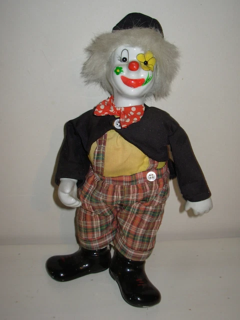 Poupée clown musical porcelaine de collection 32cm