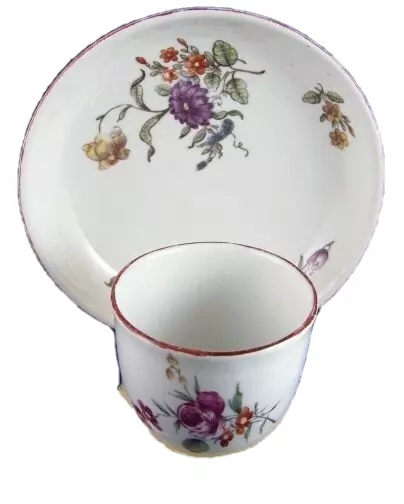 Antique 18thC Nymphenburg Porcelain Floral Cup & Saucer Porzellan Tasse German