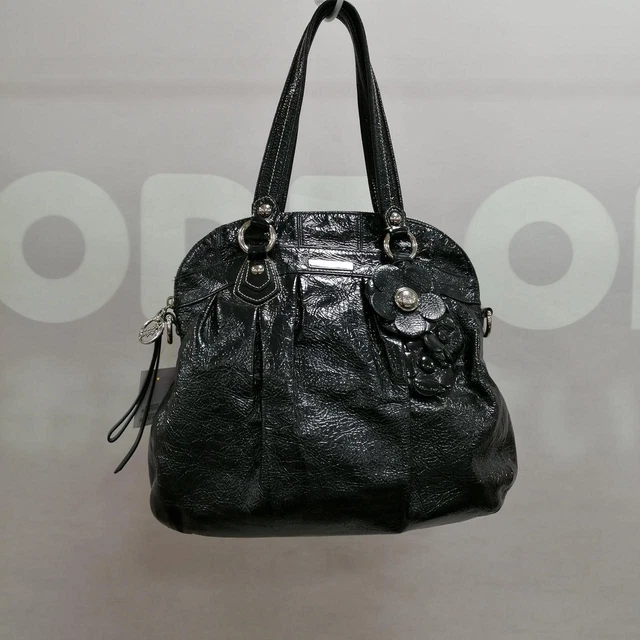 16491 Poppy Patent Tote Bag Model No.  Black with Flowers COACH  Very Good 610