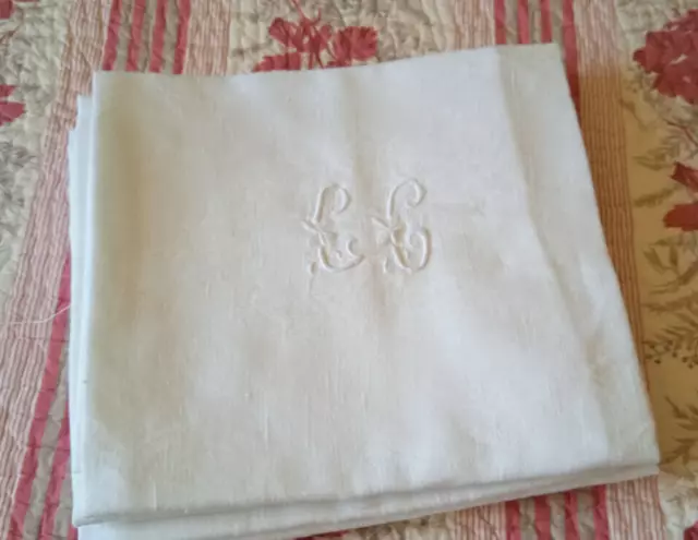 5 serviettes anciennes en damassé lin/soie monogramme CC   70x65 cm