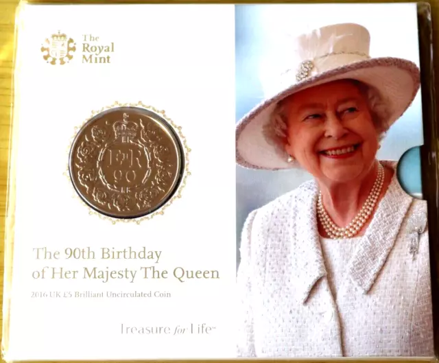 Royal Mint HM Queen Elizabeth II 90. Geburtstag 2016 £5 UK BU Münze versiegelte Packung