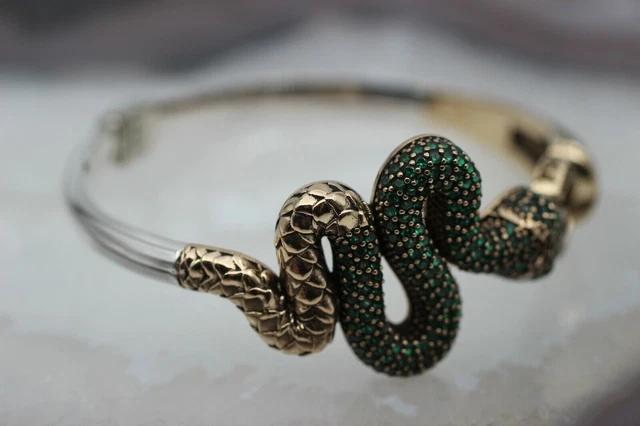 Bracelet femme émeraude serpent fait à la main femme bracelet manchette... 3