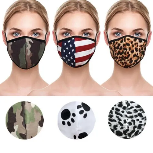 Maschera Bandiera Camouflage Leopardo Cotone Doppio Strato Lavabili Viso Cover