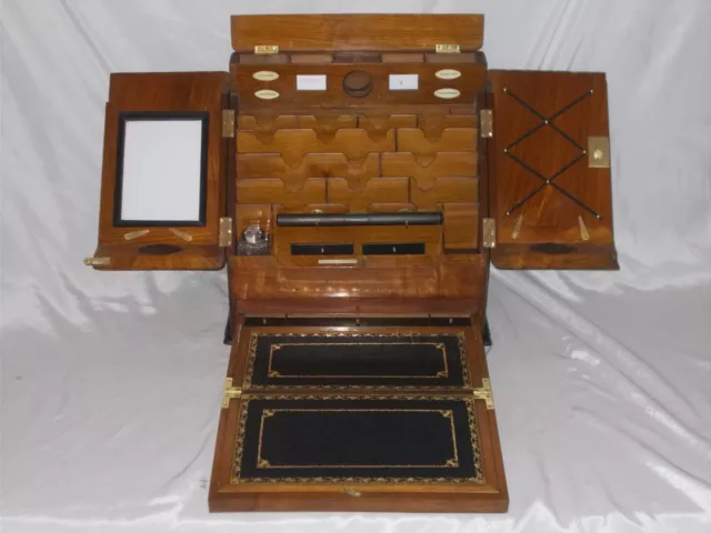 Large Antique Victorian Walnut Stationery Writing Slope Compendium Cabinet Box 2