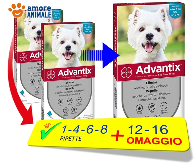 Advantix Bayer - Per cani da 4-10 kg - 1 / 4 / 6 / 8 / 12 / 16 pipette