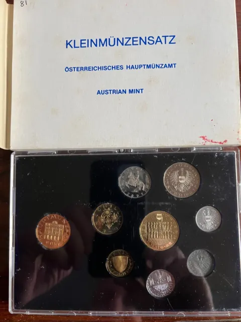 1981 Austria Proof Set 8 coin 2 5 10 50 Groschen 1 5 10 20 Schilling token & box