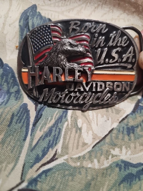 Boucle De Ceinture Harley-Davidson 'Born In The USA' Baron - Vintage 1991 - Métal Coloré