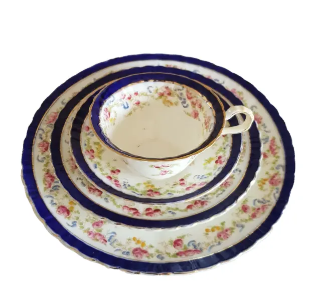 Royal Stafford Antique Hand Finished Tea Cup, Saucer, Dinner Plate Vintage Set