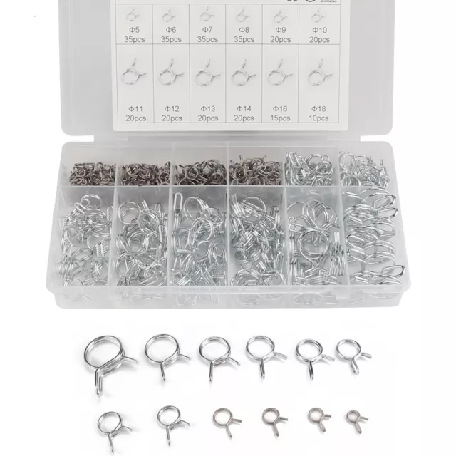 285Pcs Double Wire Spring Hose Clamps Assortment Set Car Fuel Line Tube Clips