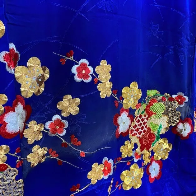 Furisode Color Uchikake VINTAGE Japanese Kimono Silk blue classic 1641 9