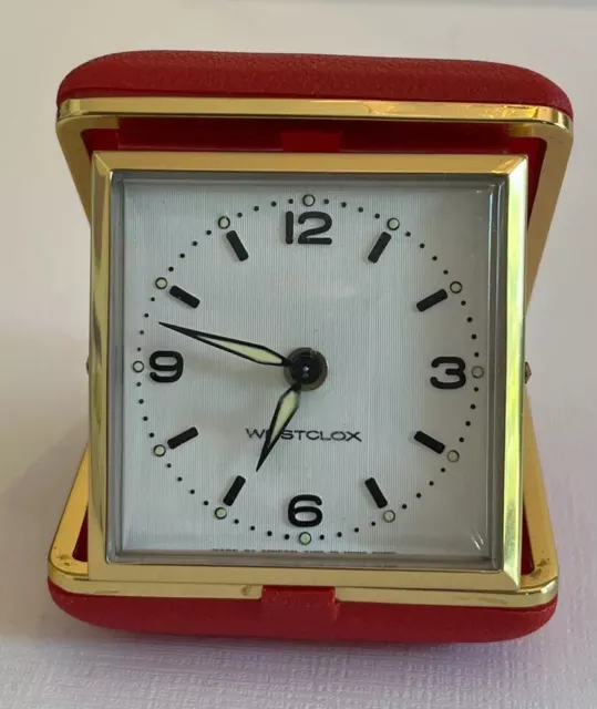 VTG Westclox Travel Alarm Clock Red Case Made by General Time Hong Kong WORKS