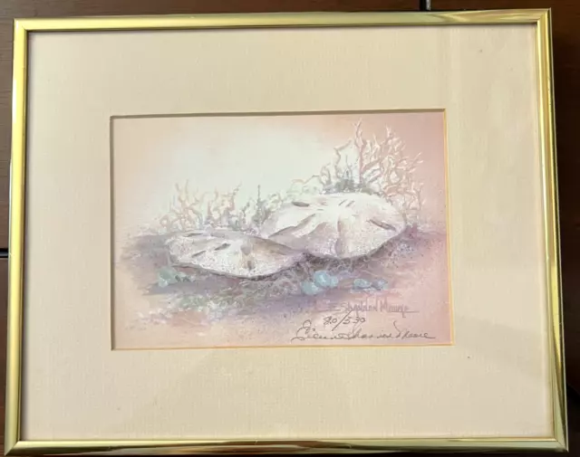 Eileen Shannon Moore Sand Dollar 5X7" Watercolor Lithograph Signed 80/330 Framed