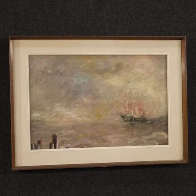 Cuadro firmado paisaje marino pintura oleo sobre lienzo estilo antiguo marco