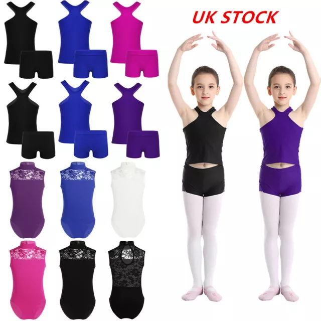 UK Kids Girls Dance Sports Costumes Outfits Gym Ballet Jumpsuit Leotard Unitard