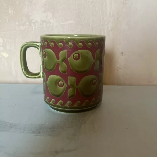 Hornsea Pottery England  Fish Green Red Coffee Mug Cup MCM Vintage