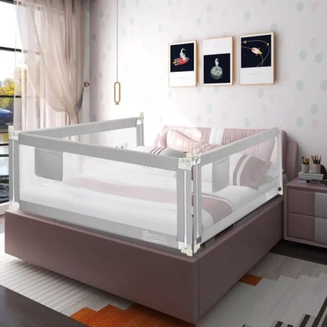 76.8 Inch Baby Bed Rail With Double Safety Child Lock-Gray