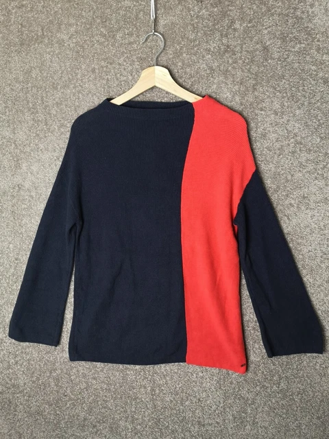Tommy Hilfiger Navy / Red 100% Cotton Round Neck Wide Sleeve Jumper - Women's XS