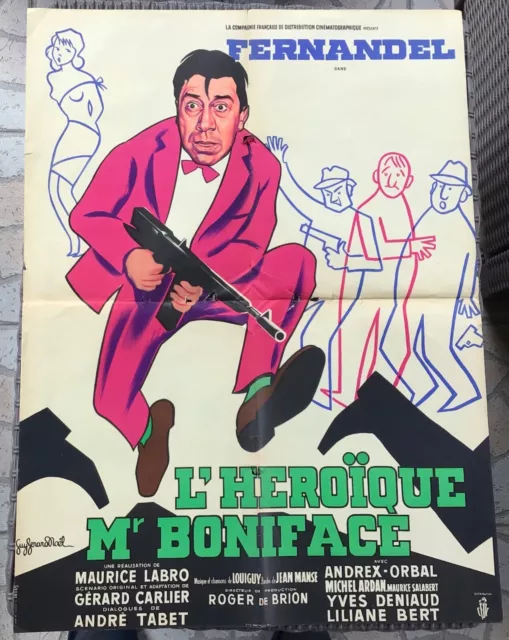 Ancienne Affiche De Cinéma L’héroïque Mr Boniface Fernandel 1949 Grande & Petite