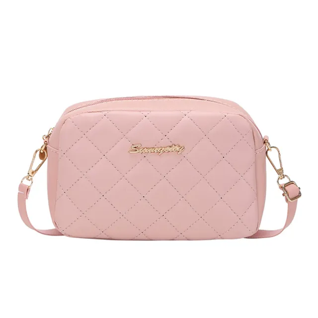 Women PU Leather Thread Crossbody Bag Diamond Lattice Messenger Bag (Pink) FR 3