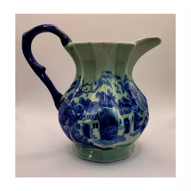 Victoria Ware Ironstone Pitcher Blue,  8 1/2" Vintage Ironstone Pitcher