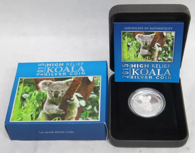 2015 SILVER 1oz AUSTRALIA $1 KOALA HIGH RELIEF PROOF COIN BOX COA OGP 2015 SILVER 1oz AUSTRALIA $1 KOALA HIGH RELIEF PROOF COIN BOX COA OGP