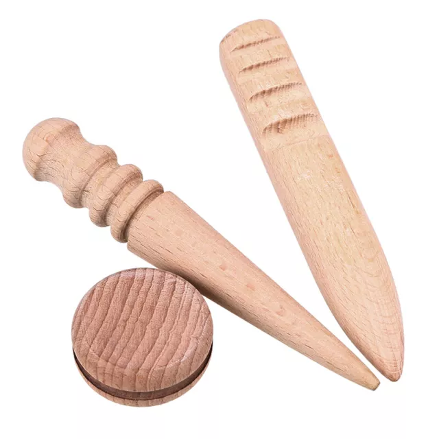 3Pcs/Set Wooden Leather Craft Edge Slicker Multi-Size Burnisher Leather Tools