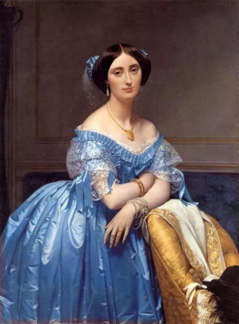 Large Oil painting Ingres - Nice Noblelady Princess Albert de Broglie canvas 36"